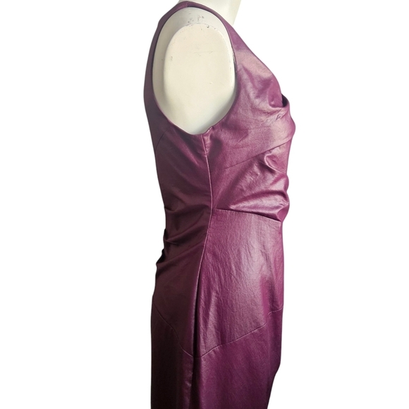 Vince Camuto Faux Leather Sheath Asymmetrical Neckline Size 10 Purple Whimsigoth - Picture 3 of 11